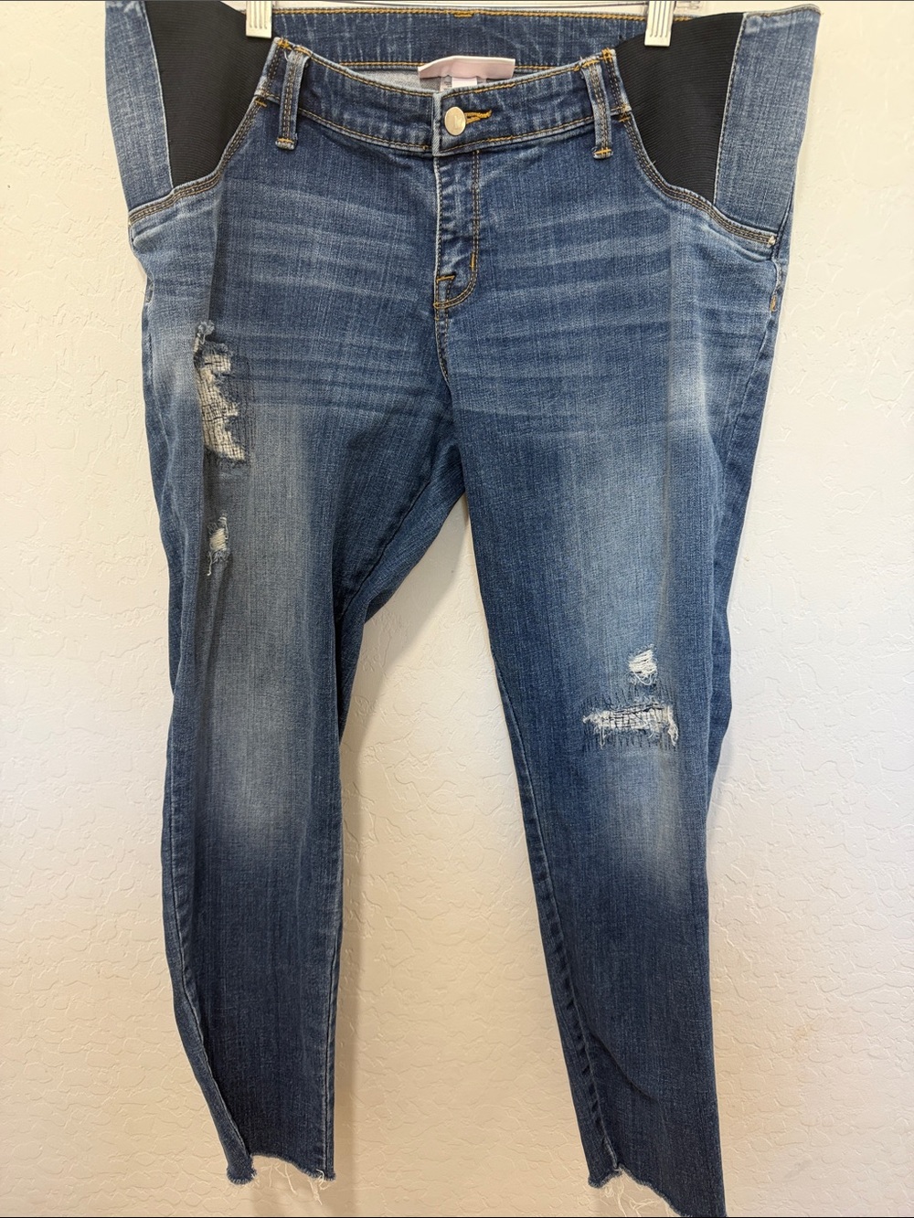 Women’s Maternity size 14 Blue Distressed Skinny Jeans stretchy waist pregnancy
